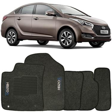 Imagem de Tapete Carpete Hb20S 2014 à 2019 Grafite Logo Bordado Jogo 5 Peças Personalizado Automotivo