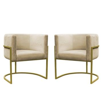 Imagem de Kit 2 Poltronas Reforçadas Decorativa Sala Carla Base Ferro Dourada Suede