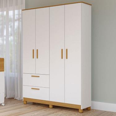 Imagem de Guarda-Roupa de Bebê Jujuba 4 Portas 2 Gavetas 100% Mdf Branco/Natural - Permóbili