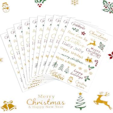 Imagem de mancyz 10 folhas de adesivos de Natal com glitter para presentes, artesanato, cartões, decorações de papel de embrulho de Natal