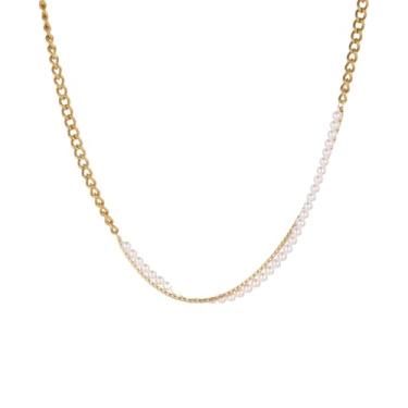 Imagem de Kokoma Colar gargantilha de pérola sintética para mulheres, corrente de elos grossos, colar empilhável em camadas, joia minimalista ajustável