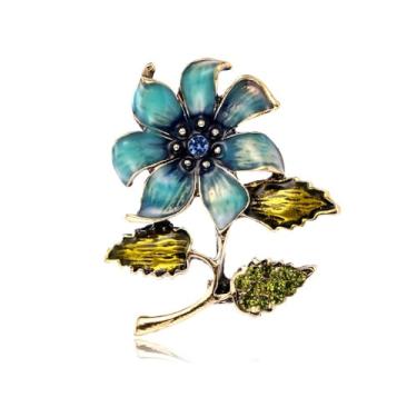 Imagem de Kokoma Broche de flor para mulheres zircônia cúbica floral declaração broche de lapela clipe de xaile alfinetes de segurança distintivo para vestido de pano acessório de moda joias, Medium, Liga de