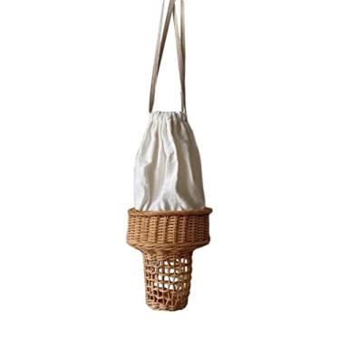 Imagem de barenx Bolsa de ombro para meninas, cesta de palha, primavera, ratã, bolsa de mão para decoração de casa