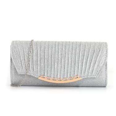 Imagem de SANOVIO Bolsa clutch feminina para noite | Bolsa transversal para festa | Acessório de casamento, formatura e namoro, Prata - 3