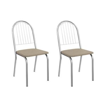 Imagem de Cadeira De Cozinha Noruega 2c077cr Aço Kit 2 Un Cromado-linho Bege Fendi - Kappesberg