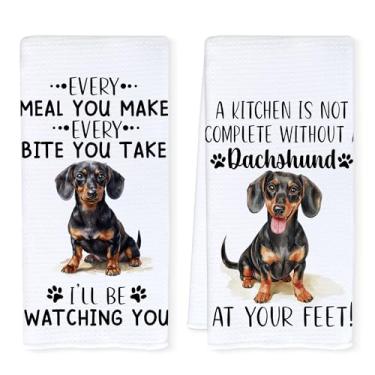 Imagem de Qnhij Toalhas de cozinha engraçadas de Dachshund, presentes de cachorro Weiner para mulheres e homens, presentes para amantes de dachshund decorativos toalhas de chá para cozinha, sala de jantar, 40,6