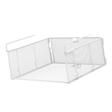 Imagem de DimyFew Cesto de armazenamento suspenso para prateleira, multiuso, em arame de metal, ideal para escritório, armário e cozinha, Branco