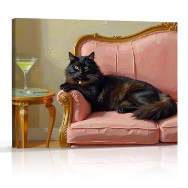 Imagem de Linda decoração peculiar peculiar gato coquetel gato presentes para mulheres decoração de parede tela arte emoldurada arte impressão de arte pôsteres para casa meninas quartos quarto bar carrinho