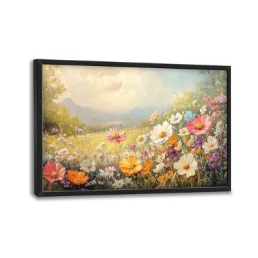 Imagem de Arte de parede colorida de flores silvestres para sala de estar, decoração de parede em tela de flor grande Gesang, pintura emoldurada de imagens de flores silvestres, arte moderna para banheiro