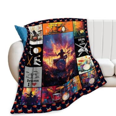 Imagem de Cobertor de música, conjunto de bateria, presentes de música rock, cobertores de flanela de lã para bateristas, homens, meninos, meninas, mulheres, amantes, adultos, roupa de cama macia, presente para