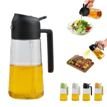 Imagem de WPWWPW Dispensador de óleo e pulverizador de óleo 2 em 1, dispensador de óleo de 470 ml para spray de cozinha, com bocal de névoa fina, adequado para cozinhar, fritadeira a ar, salada, grelhar (preto)