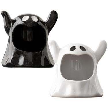 Imagem de Conjunto de tigela de cinzeiro fantasma branco e preto, 2 peças, decoração de casa, escritório e festa, cinzeiro de mesa de cerâmica feito à mão
