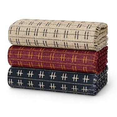 Imagem de Manta Sofa Kit 3 Mantas Cama Sofá Poltrona Algodão Gigante 2,80x1,80m Tipo Capa Protetora Decoração Macio e AgradáVel Ao Toque(VERMELHO - PRETO - PALHA)