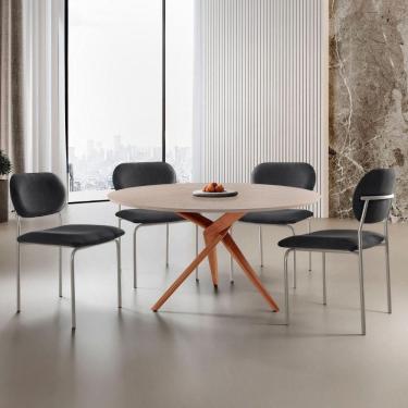 Imagem de Sala De Jantar Mesa Ballare Com 4 Cadeiras Moderna Mobilia Linho Preto/imbuia/off/prata