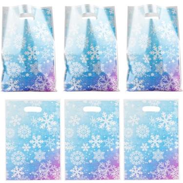 Imagem de 30 peças de plástico para lembrancinhas de festa de floco de neve de inverno - Sacos de presentes azuis gelados, bolsa de presente de festa para aniversário, festas inspiradas no tema congelado, Natal