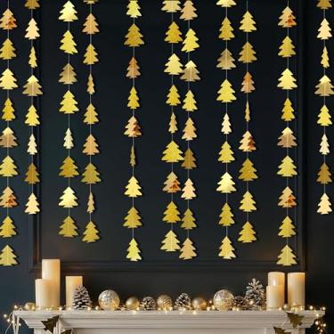 Imagem de Kit de guirlanda de árvore de Natal com papel brilhante para decoração de festa em casa (ouro)