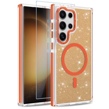 Imagem de MOWIME Capa magnética para Samsung Galaxy S23 Ultra [compatível com Magsafe] [Design fluorescente com glitter] [1 protetor de tela] Capa fosca translúcida fina para Galaxy S23 Ultra de 6,8 polegadas