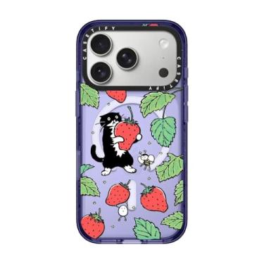 Imagem de CASETiFY Capa Impact para iPhone 17 Pro [fina/compatível com Magsafe/2,5 m. Proteção contra quedas de grau militar 4X] - Morango e Mo - Azul macio