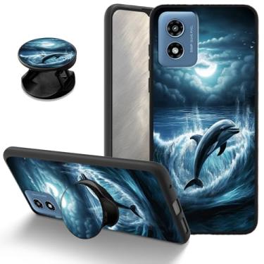 Imagem de Capa Moon Dolphin Jump para Motorola Moto G Play 4G 2024, capa protetora de TPU macio à prova de choque com suporte combinando, capa de telefone fina antiarranhões para Moto G Play 4G 2024 6,5