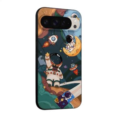 Imagem de WOFOLE Capa de telefone astronauta para Google Pixel 9 para meninos meninas desenho fofo foguete design estética à prova de choque designer legal compatível com Google Pixel 9