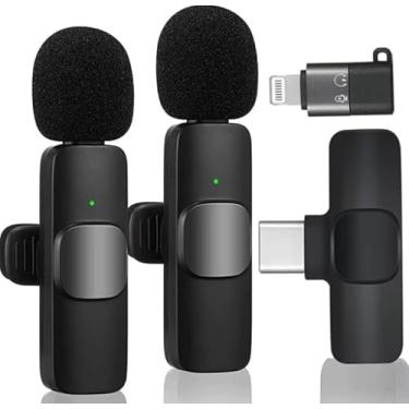 Imagem de Microfone de lapela sem fio BChic – Portátil com redução de ruído, design à prova de vento, mini microfone Plug & Play para iPhone e Android, para gravação de vídeo, vlogging, entrevistas e