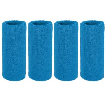 Imagem de YELARXI Pulseiras de suor, pulseiras para esportes de suor 15 x 7,6 cm e pacote com 4 e azul lago para (tênis/basquetebol/futebol/corrida/malhar/homens e mulheres)