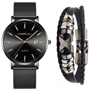 Imagem de Relógio Masculino Casual Ultra Fino De Luxo Preto + Pulseira-Masculino