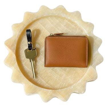 Imagem de DACHUN Bandeja redonda de mármore recortada de 15 cm – Bandeja de mármore branco natural para bancada de banheiro, joias e suporte de vela – Presente elegante para decoração de casa (âmbar)