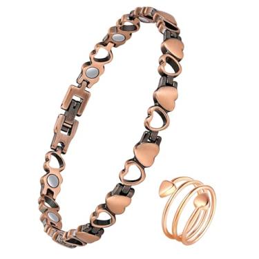 Imagem de Jeracol Pulseiras e anéis de cobre para mulheres, pulseira magnética de cobre para mulheres, anel de drenagem linfática