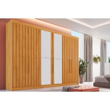 Imagem de Guarda Roupa Casal 6 Portas Ripadas (2 C/ Espelho) E 6 Gavetas Potente Peroba - Europa