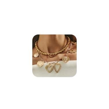 Imagem de MSSIEJEW Colar de ouro grosso para mulheres, colar de coração grande, colar de ouro delicado para mulheres, joias modernas empilháveis, laege, jeans, Sem Pedra Preciosa