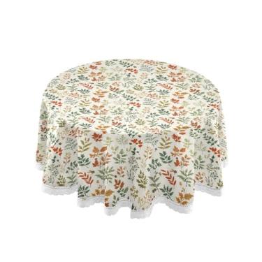 Imagem de SEHANY Toalha de mesa redonda com folhas verdes pastorais, 152 cm, tecido lavável sem rugas, toalha de mesa redonda com renda decorativa para restaurante, casamento, acampamento, festa Fiesta Cinco de