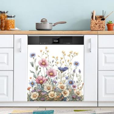 Imagem de ATTX Capa de ímã de lava-louças Herbal Wildflowers, 58,4 cm C x 66 cm A, decoração da capa da máquina de lavar louça, decalques para armários domésticos e eletrodomésticos #186