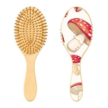 Imagem de SEHANY Escova de cabelo de madeira Forest Mushroom para mulheres e homens, escovas de cabelo de cabeça redonda, escova de cabelo para massagem do couro cabeludo suave e desembaraçadora para todos os