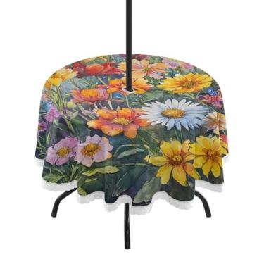 Imagem de ATTX Toalha de mesa redonda com pintura em aquarela Cosmos – 152 cm, impermeável, à prova de derramamento, uso interno/externo, com orifício para guarda-chuva com zíper para acampamento, piquenique