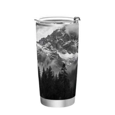 Imagem de Blueangle Copo de 590 ml com tampa e canudo, copo de café com água isolada a vácuo de aço inoxidável, caneca de viagem de floresta densa copo térmico para bebidas quentes e frias (314)