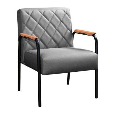 Imagem de Poltrona Ludmilla Cadeira Decorativa Sala Recepção Escritório - Linho Cinza 320