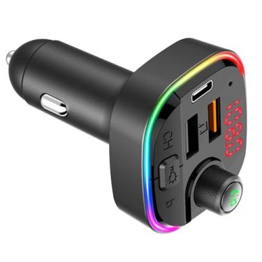 Imagem de ransmissor FM Automotivo Bluetooth com Chamadas Viva-Voz, USB, Cartão TF, Auxiliar, LED Colorido e Display Digital – Conectividade Completa para seu Carro
