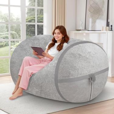 Imagem de HABUTWAY Cadeira de pufe de 1,8 m, cadeiras BeanBag grandes com enchimento de espuma de memória, cadeira de veludo ultramacia com alça portátil e capa removível, sofá confortável para sala de estar