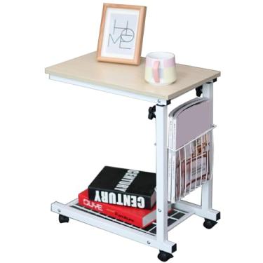 Imagem de HGTRH Mesa lateral de sofá ajustável em altura, mesa móvel para computador com rodízios bloqueáveis, cesta de armazenamento lateral, 30 kg, ajuste de altura do rolamento de carga 56-76 cm 48 x 30 cm P