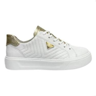 Imagem de Tênis Pegada Feminino Couro Plataforma 211220 Branco/Ouro-Feminino