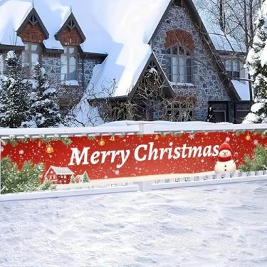 Imagem de HOMETITUTE Banner vermelho de Natal 395 x 50 cm, boneco de neve, decoração de Natal ao ar livre, decoração de Natal para cerca, quintal, parede, varanda, festa, sazonal, faixa pendurada, inverno, casa