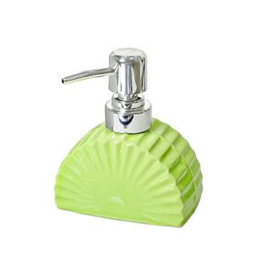 Imagem de Dispensador de sabão criativo em forma de leque de cerâmica para xampu, sabonete líquido corporal e loção (verde)