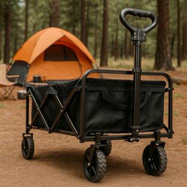 Imagem de Carrinho de Transporte Dobrável, Preto, Estrutura de Metal, 4 Rodas Todo-Terreno, Puxador Ergonômico, Capacidade de Carga até 120kg