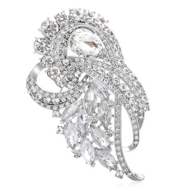 Imagem de Broche de strass prata brilhante para mulheres, broche de buquê de flores elegante vintage, broche de casamento versátil e elegante para terno, vestido, chapéu, bolsa, adequado para ocasiões especiais