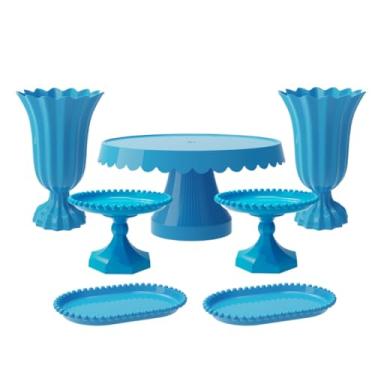 Imagem de Kit Completo de Festa com 1 Boleira 2 Vasos , 2 Mini Boleiras Pérola e 2 Bandejas pérola para decoração(AC - AZUL CLARO)