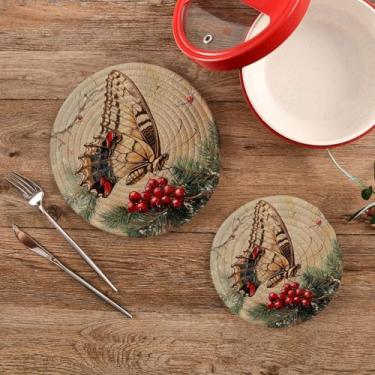 Imagem de CEBUGI Conjuntos de suportes de panela redondos de algodão para panelas quentes resistentes ao calor para cozinhar e assar, 2 peças de borboleta com asas ornamentadas