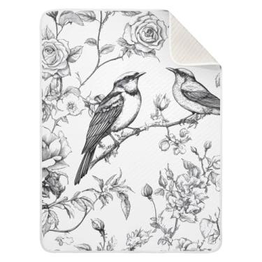 Imagem de WELLDAY Cobertor de bebê para meninos e meninas - cobertores de bebê brancos e pretos pássaros, cobertores macios e respiráveis para cama de berçário 76 x 101 cm