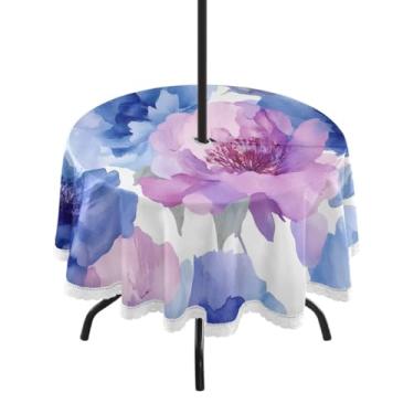 Imagem de CEBUGI Toalha de mesa redonda para uso externo, estampa floral, impermeável, com furo Umberlla, capa de mesa lavável para pátio, cozinha, sala de jantar, 152 cm