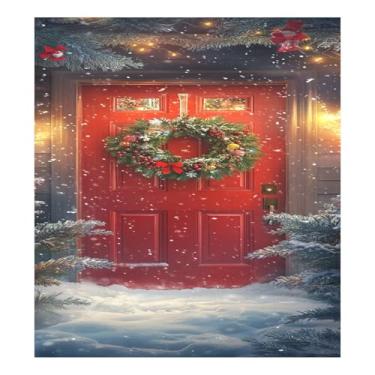 Imagem de STAYTOP Porta vermelha festiva guirlanda de Natal capa magnética para máquina de lavar louça, 58 x 66 cm, capa decorativa para geladeira para porta da frente, adesivo, máquina de lavar, painel de